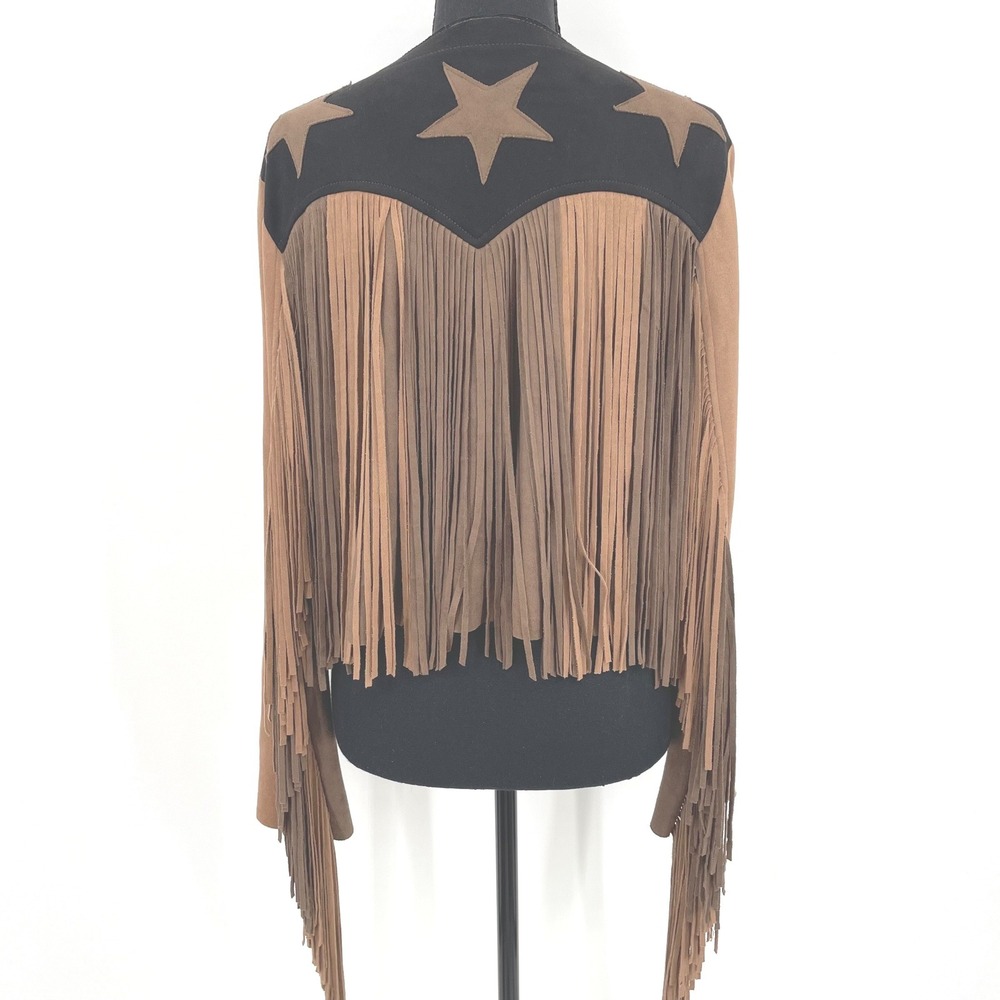 Vocal Fringe Jacket Womens Medium Brown Faux Suede Western Star Boho Festival - Picture 7 of 16